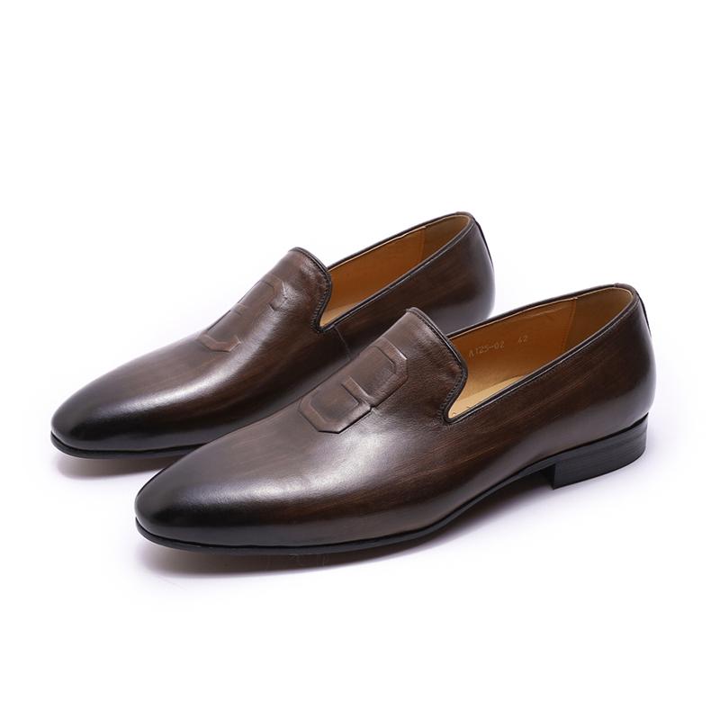 Fashion 2025 New Men Dress Shoes Loafers Hand Painted Brown Leather Casual Shoes for Men Luxury Suit Formal Genuine Leather Dress Shoes