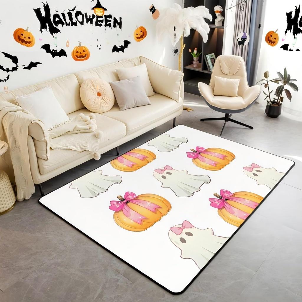 Halloween Bats Area Rug 3x5, Boho Vintage Floral Rugs for Living Room Gothic Damask Washable Rug, Antique Decor Goth Silhouette Dark Shadows