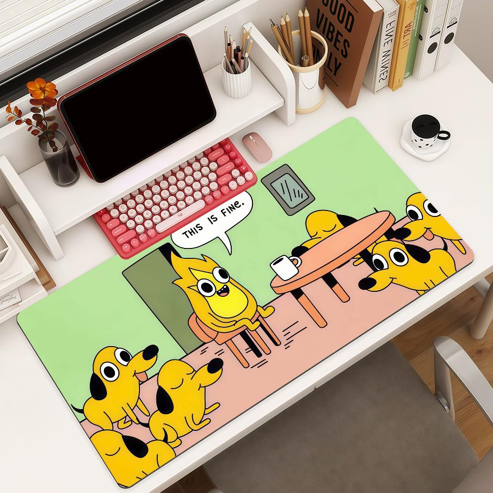 This Is Fine Dog Mouse Pad Square Office Gaming Desk Mat Waterproof Nonslip Rubber Decorative