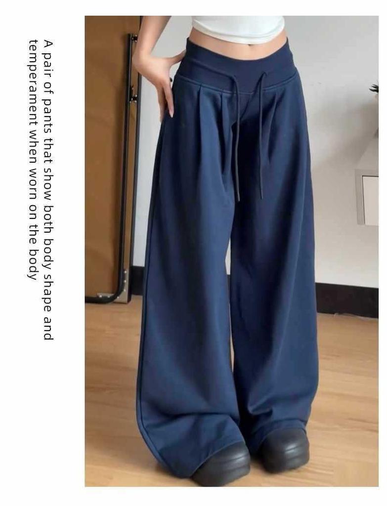 Women's Low Waist Retro Sweatpants: Loose, Slimming, Straight-Leg, Wide-Leg Design with Drawstring