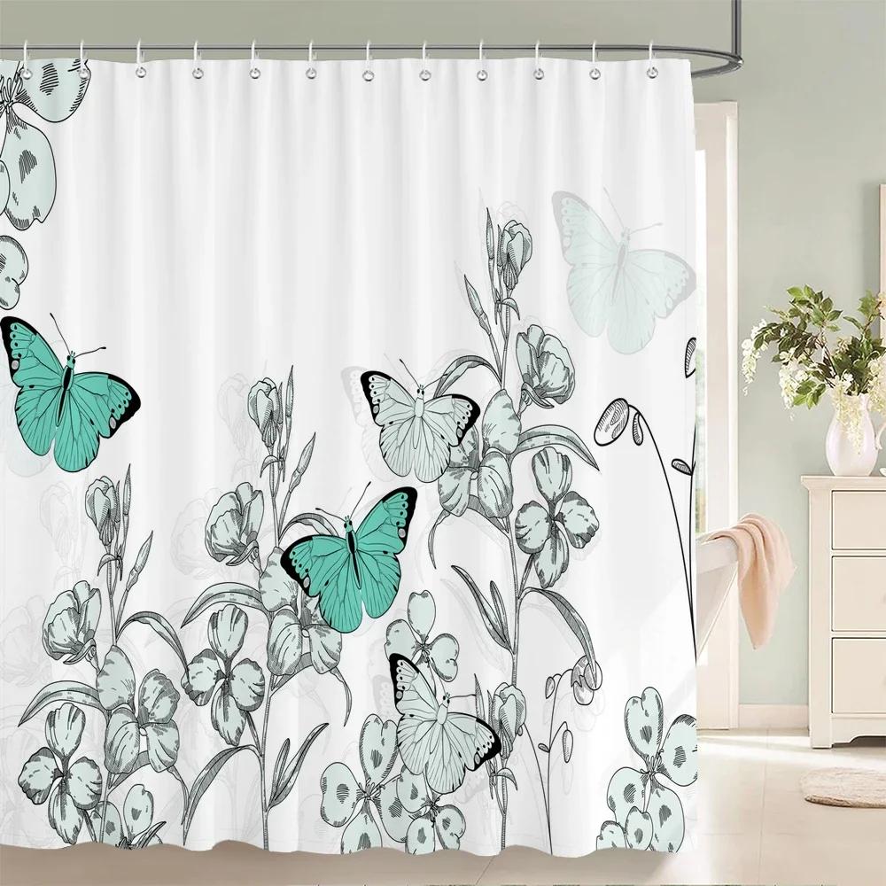 Flower Shower Curtain Bathroom Waterproof Polyester Shower Curtain Floral Printing Curtains for Bathroom Shower with Hooks