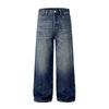 Retro Lightning Pattern Gradient Wash Jeans Men's Loose Straight Floor Trousers