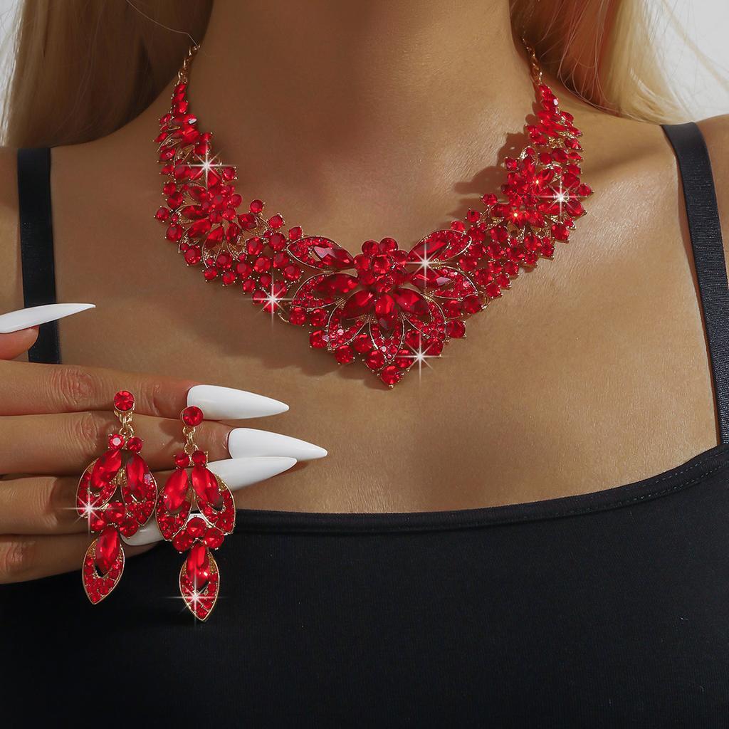 2026 European and American Inlaid Ruby Bridal Jewelry Set Fashionable Versatile Holiday Dating Senior