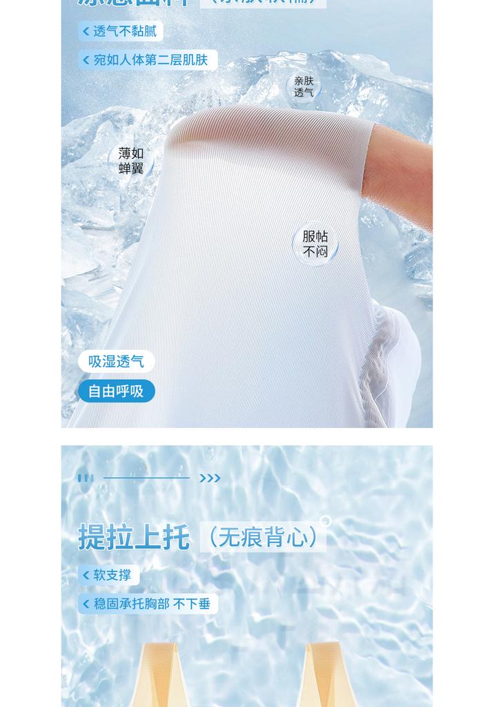 Thin ice silk lifting seamless underwear for girls in summer, with large chest and small chest, semi fixed cup, beautiful back bra, crossed back