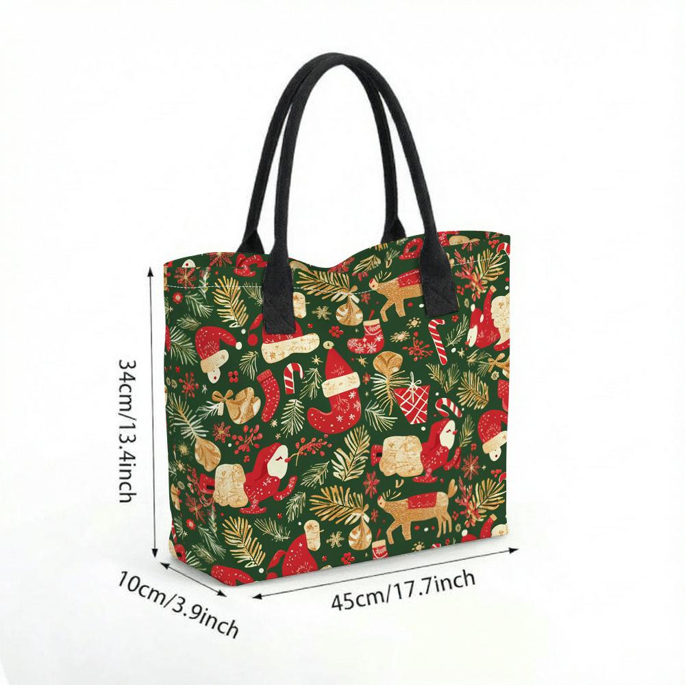 Christmas Pattern Tote Bag Large Capacity Casual Handbag for Daily Shopping Holiday Use