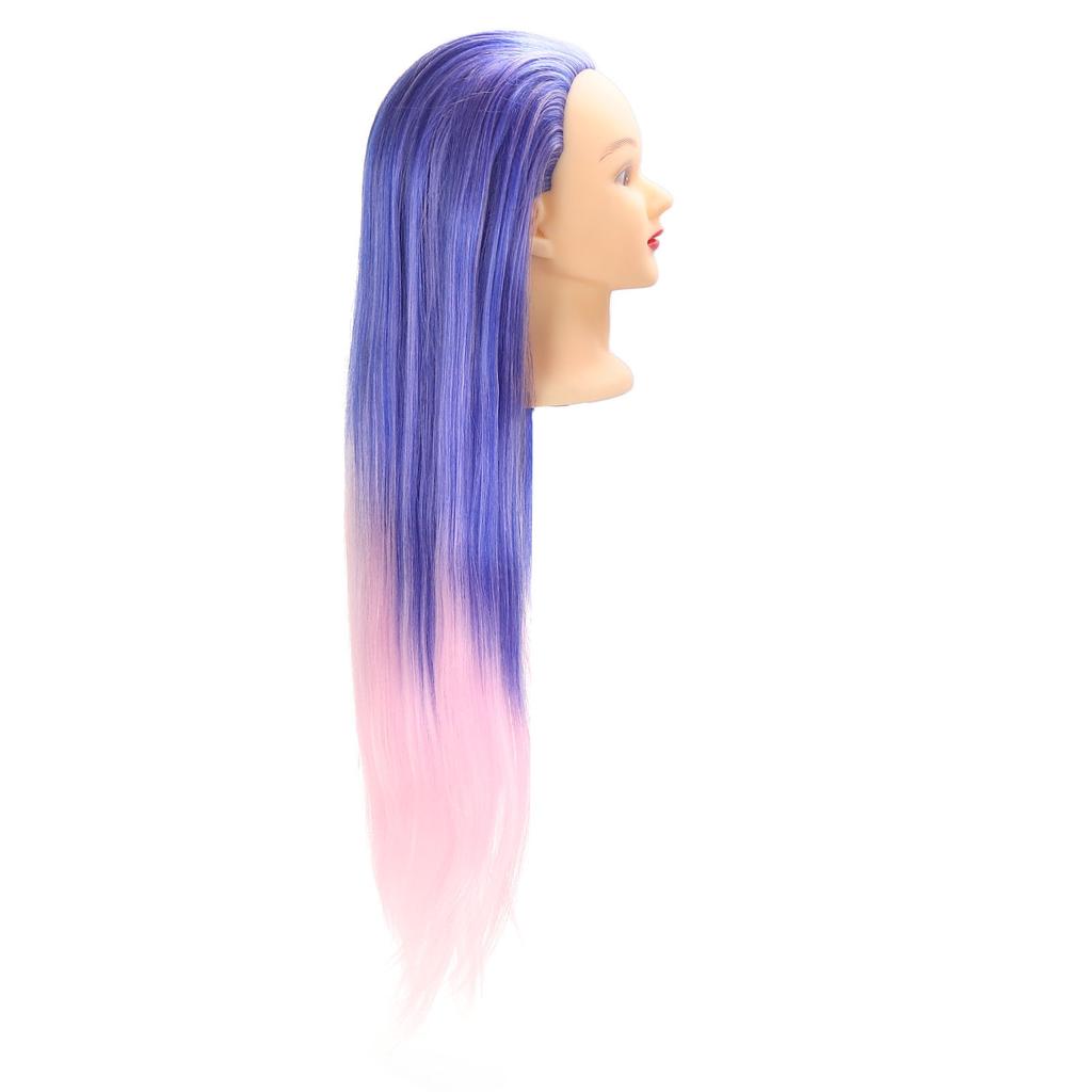 Mannequin Head Blue Pink Gradient Color High Temperature Synthetic Hair Hairstyling Training Model
