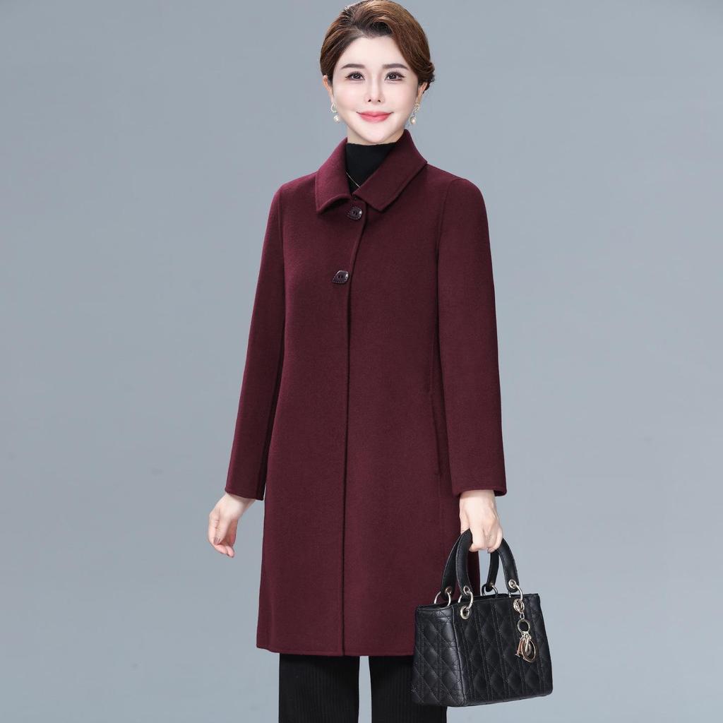 Mid-Length Double-Faced Cashmere Coat for Middle-Aged and Elderly Women - Autumn/Winter High-End Slim Wool Jacket
