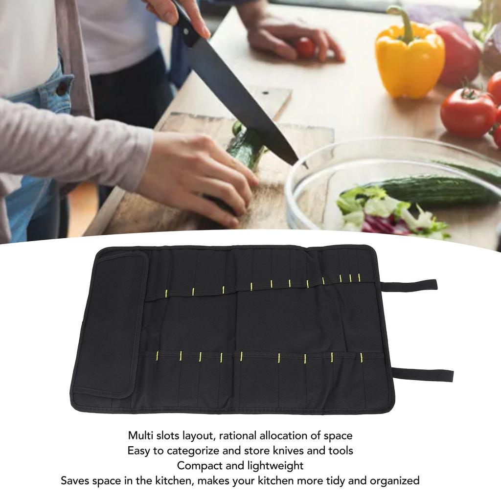 20 Slots Chef Knife Roll Bag Multifunctional Waterproof Knives Holder with Pockets Kitchen Tools Portable Home Kitchen Travel