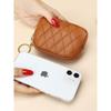 Women's Retro Soft Leather Coin Purse - Mini Diamond Pattern Keychain Wallet with Card Holder & Zipper