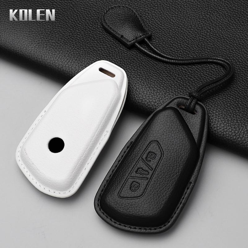 Genuine Leather Auto Key Fob Cover Case Housing Fit For Vw Volkswagen Golf 8 Skoda Octavia A8 Seat Leon Mk4 Protected Remote Key Ring Bag
