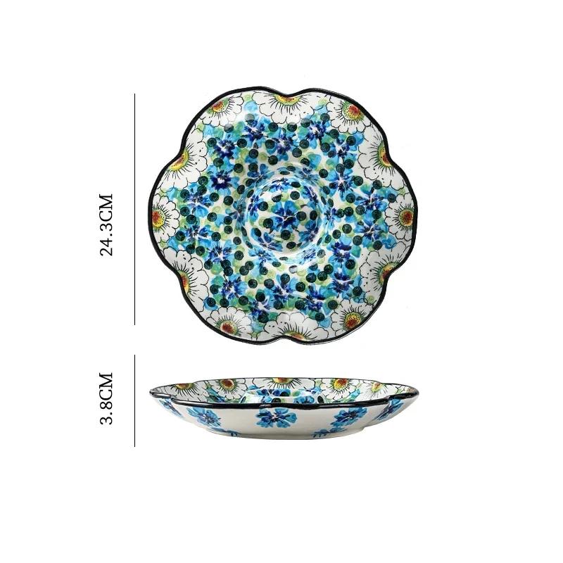 Retro Flower Sushi Plate Creative Home Fruit Plate Delicious Dishes Ceramic Plates Light Luxury Chinese Style Dumpling Tableware