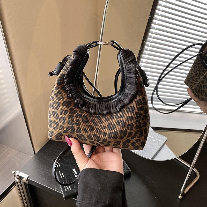 Mädchen Umhängetasche mit Leopardenmuster und Spitze - Neuer koreanischer Retro-Stil für Herbst/Winter 2025