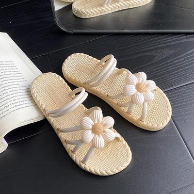 Papuci de femei din paie cu flori de vară în stil etnic: Sandale și șlapi romane de plajă versatile