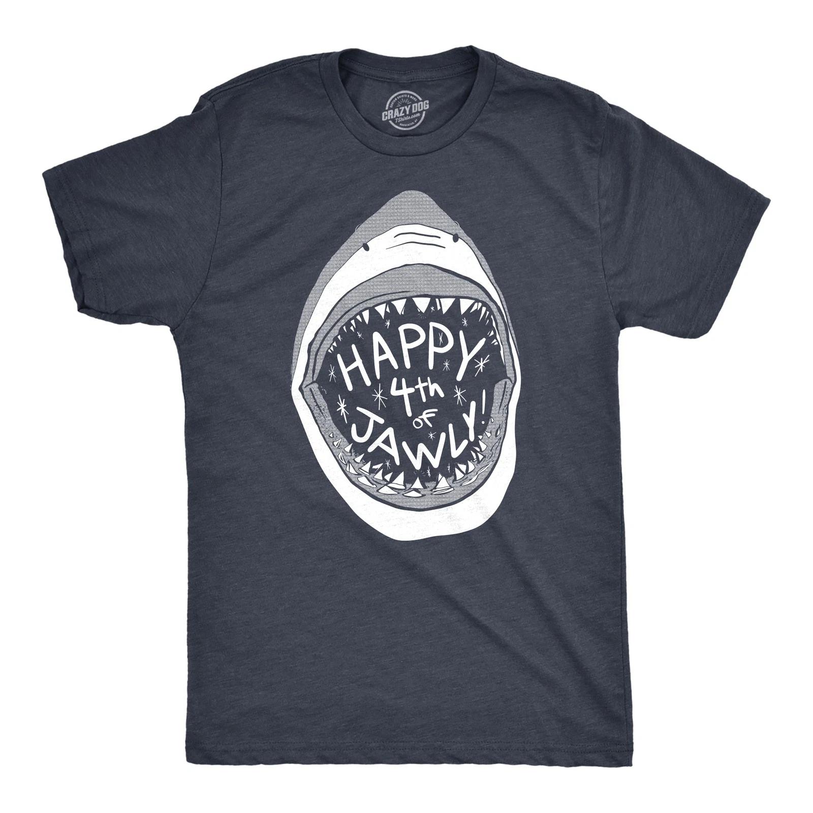 Mens Happy 4th of Jawly T Shirt Funny 4th of July Shark Independence Day Graphic M