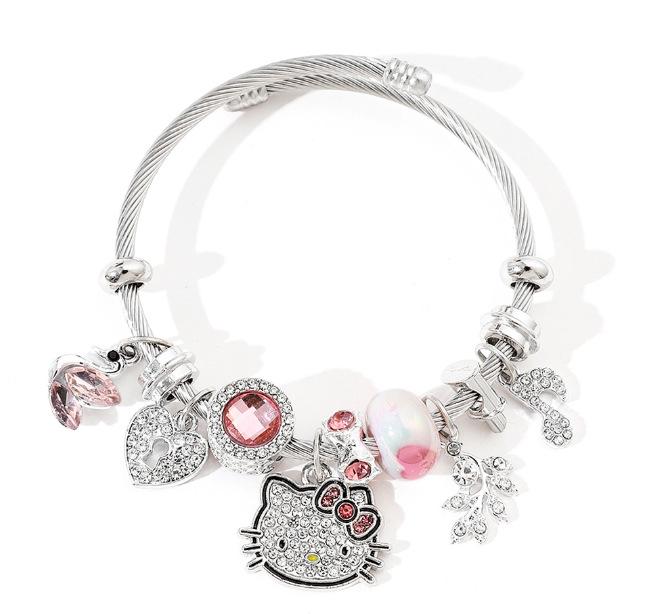 Hello Kitty Rosa Pandora Armband - Niedliches Cartoon-Katzen-Charme-Bügelarmband Schmuck