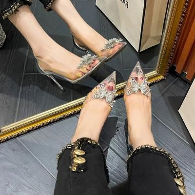 Neue Spitzen Kristall Fee Damen Wind Sandalen Strass Schmetterling-knoten Transparent High Heel Frauen Sandalen Mode Schuhe 2024