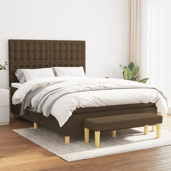 3137472 vidaXL Lit à sommier tapissier avec matelas Marron foncé 140x190 cm