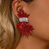 Elegant Rhinestone-Embellished Wheat Ear Cuff Earrings Women Alloy Stainless Steel Studs Gold Red Options
