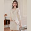 V-Neck Embroidered Lyocell Blend Mid-Length Dress