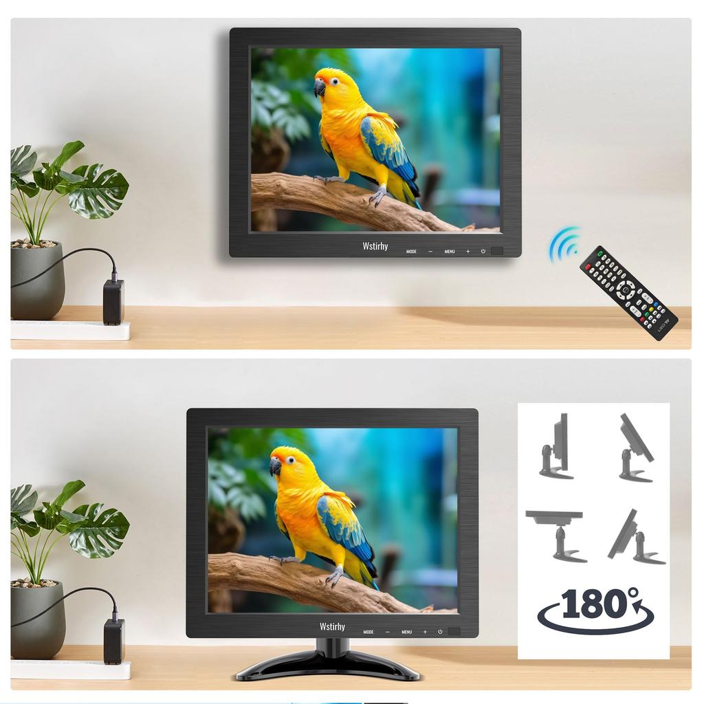 Wstirhy Compact Gaming 1024x768 Full HD Display Blue Light VESA Speakers 9.7-inch Monitor, (60Hz/VGA/HDMI/USB/AV/BNC), Reduction, Flickerless,