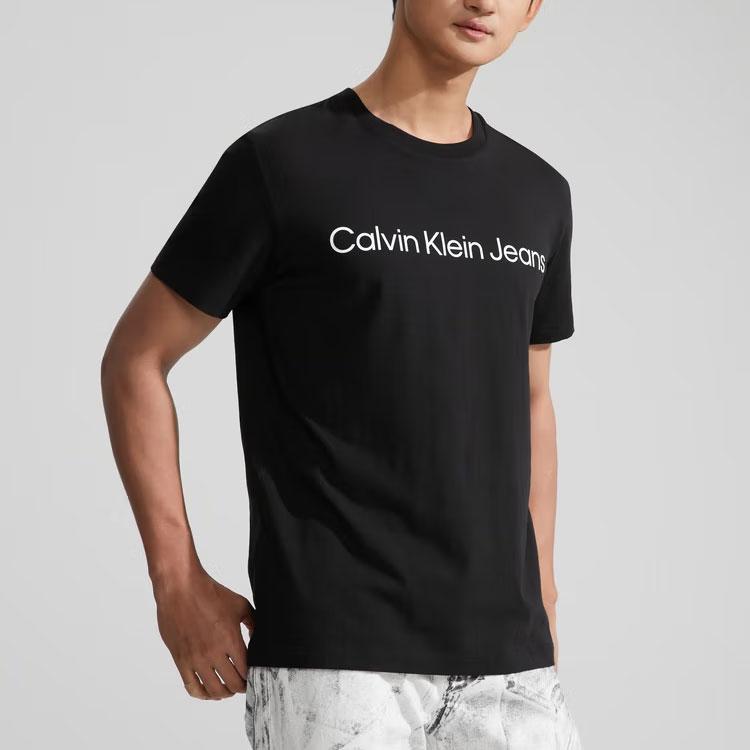 Calvin Klein Versatile Letter Print Comfortable Short Sleeve T-Shirt Unisex Tops Space-Black J321612-BEH