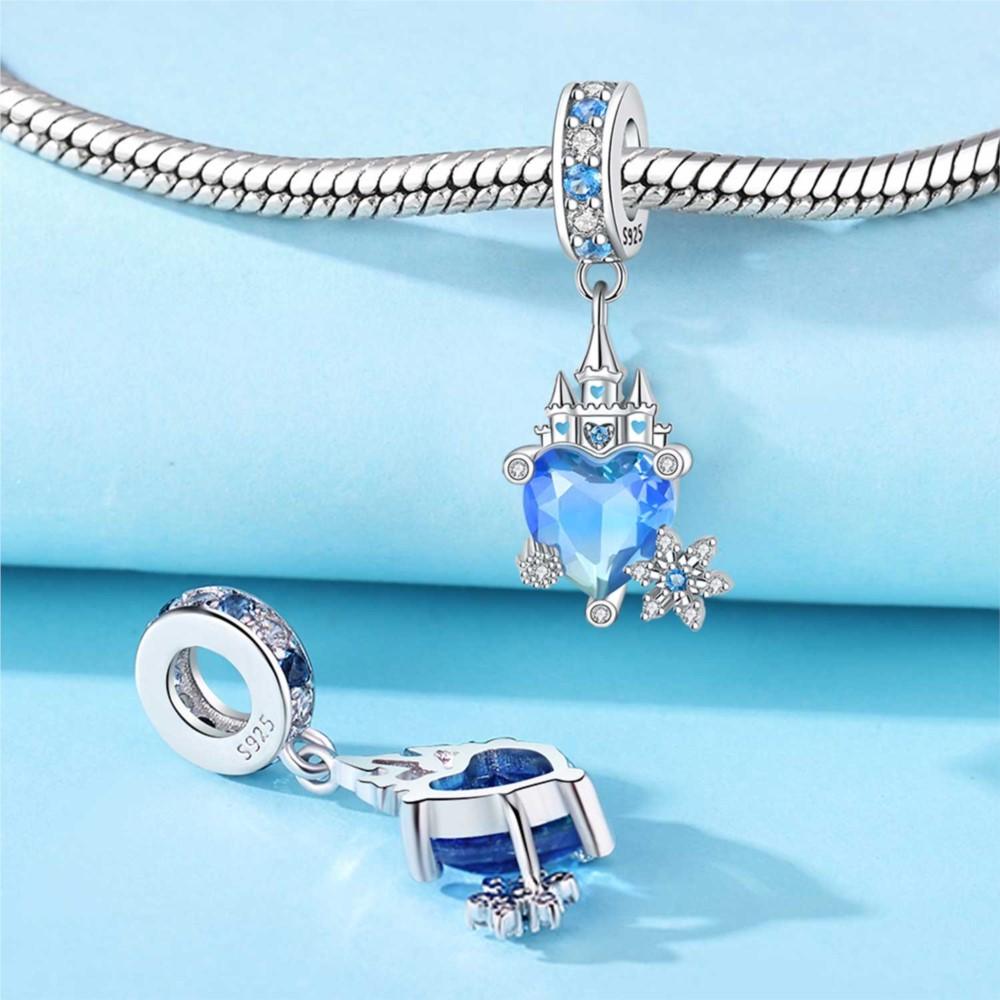 925 Silver Blue Love Snowflake Castle Pendants Bracelet Charms Fit Women Jewelry Party Beads DIY Fine Gifts Accessories