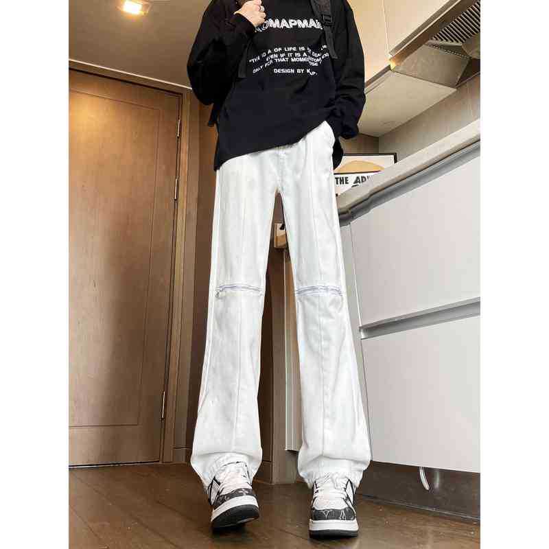 JYL Men s Straight Jeans European Vibe High-Street Black Ripped Zipper Denim Pants L сплав оранжевый