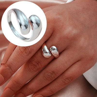 Women Ring Open Adjustable Water Drop Shape Electroplated Stainless Metal Birthday Gift Solid Color Commute