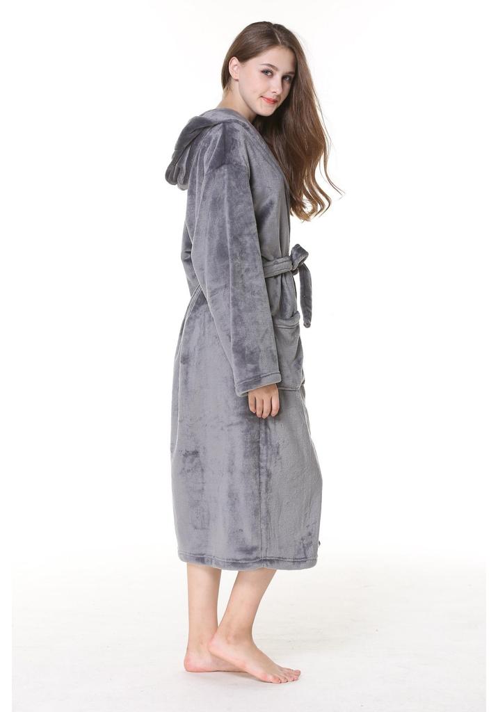 Halat de baie unisex cu glugă din flanelă - Cozy Coral Fleece pentru toamnă/iarnă, lungime medie, mărimi mari, pijamale pentru cupluri