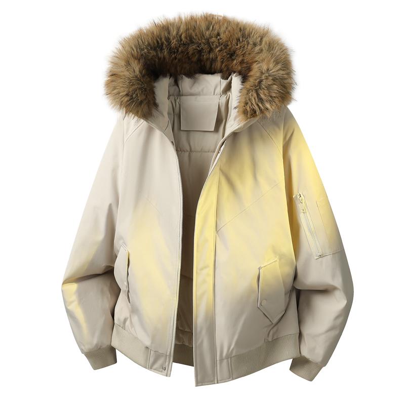 Hooded Cotton Jacket Men's Fur Collar Cotton Jacket Men's Hooded Workwear Jacket Men's Winter Fleece Jacket