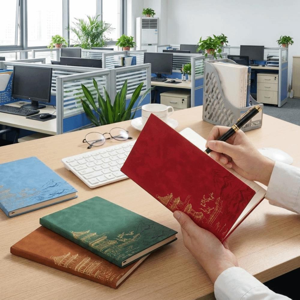 Chinese Style China-Chic Gold Stamping Notepad PU Cover Meeting Record Notebook  School