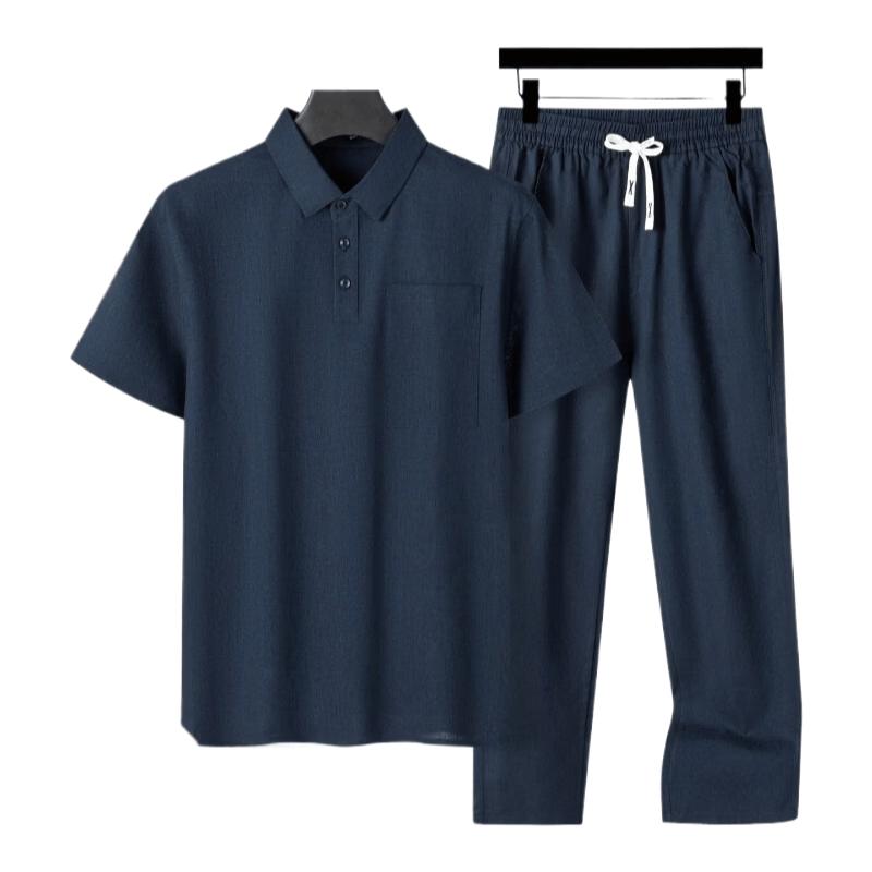 Men s Linen Blend Breathable Casual Summer Set 2XL