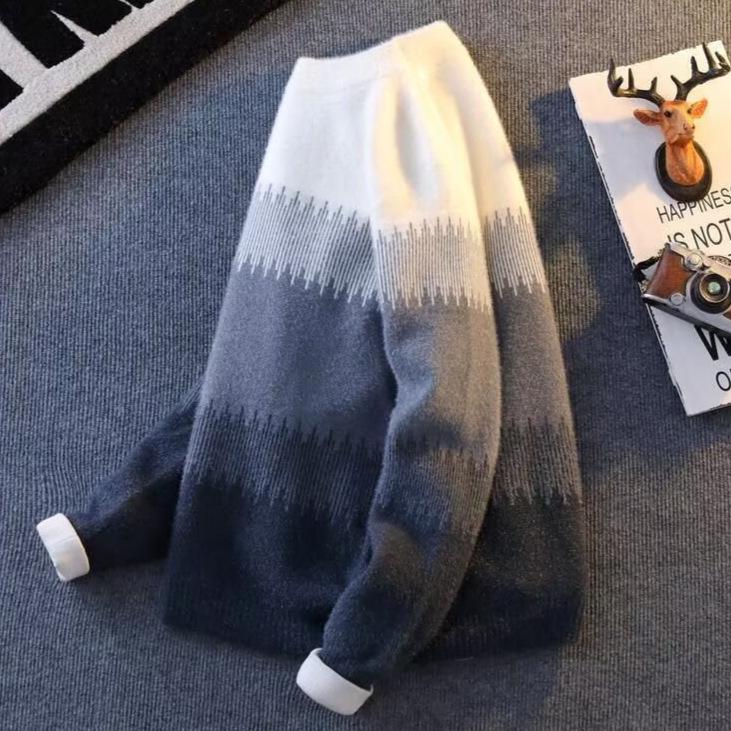 Men s Trendy Gradient Three-Color Mink Velvet Sweater - Autumn/Winter Warm Knitwear, Casual Thick Base Layer. XL