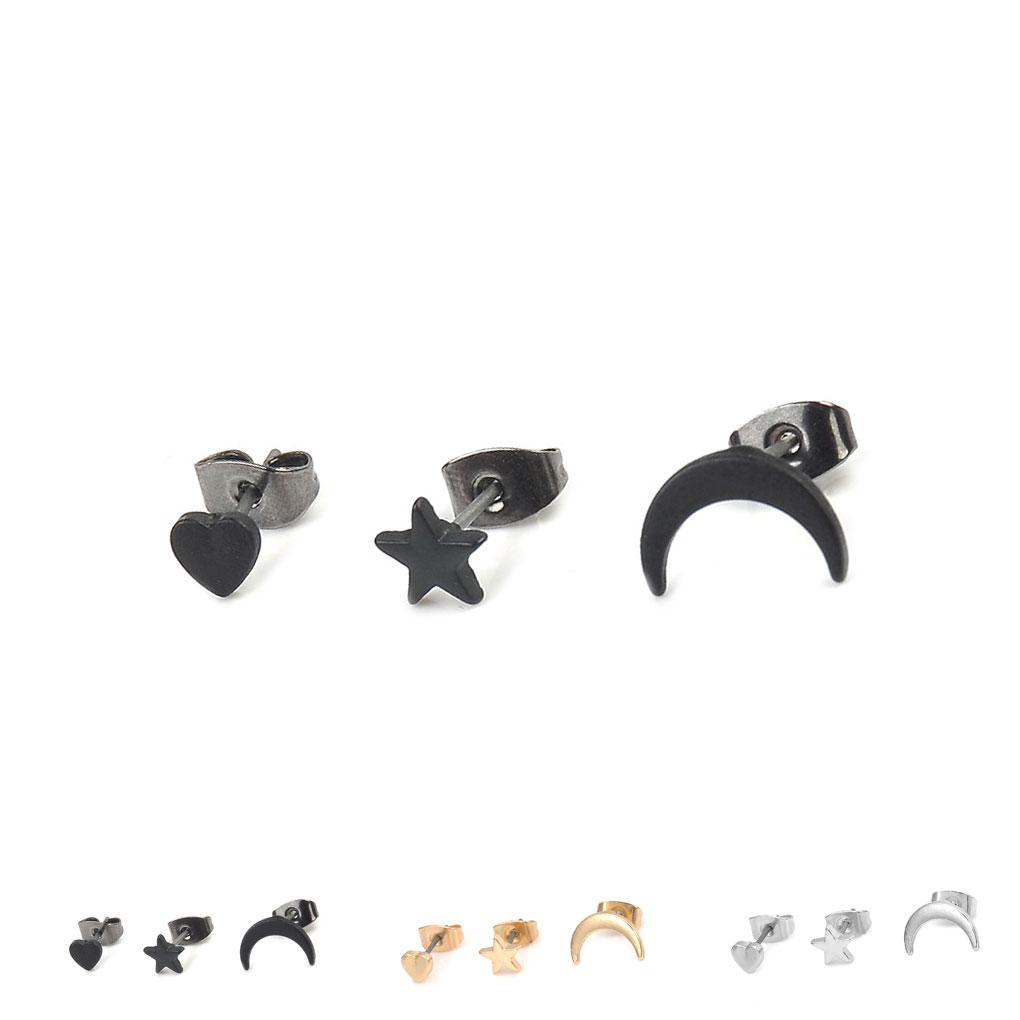 3PCS/Set Damen Stern Mond Herzform Ohrringe Mädchen Abendparty Abschlussball Ohrringe Punk Strass Ohrstecker
