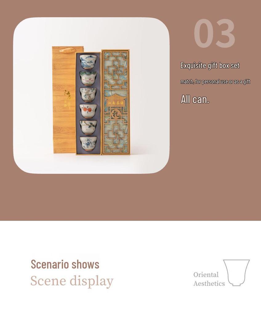 Fulu Ge Kiln Hand-painted Ceramic Gongfu Teacup Set with Gift Box and Custom Logo