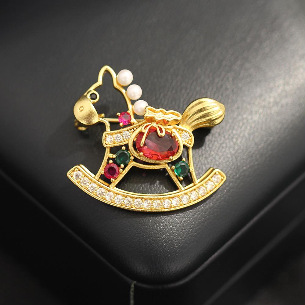 Китайский стиль милый красный бриллиант цветной счастливый мешок пони брошь изысканный немедленно богатый животное зодиак маленький значок женский