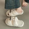 Cute cartoon eyes rabbit thick sole one-word fluffy shoes season fashionable retro casual solid color girls cotton slippers