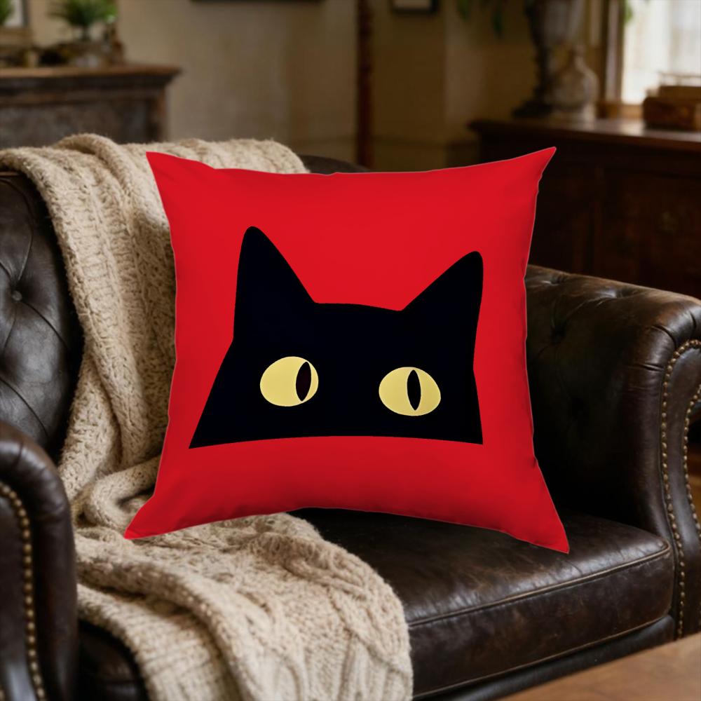 1pc Cartoon Black Cat Face Cushion Cover Red Yellow Eyes Pillowcase For Sofa Bedroom Home Decor Soft Comfortable Throw Pillow Ca