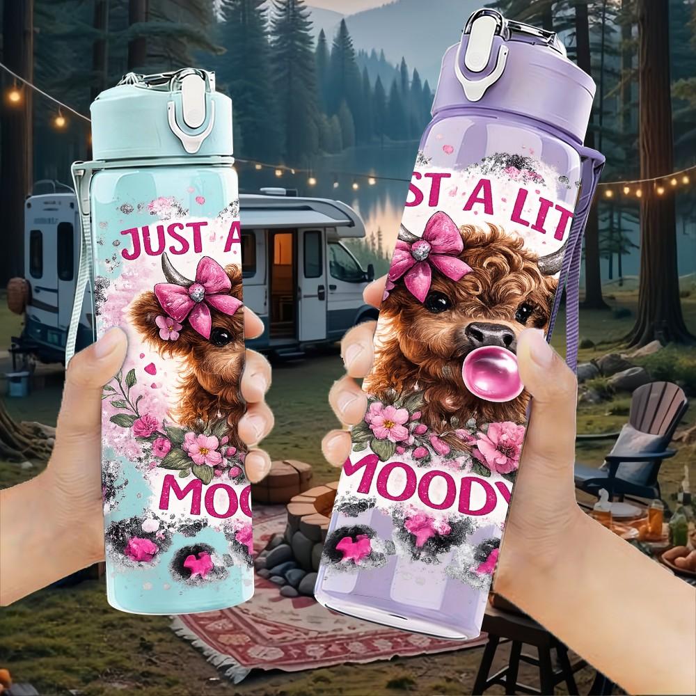 1PC Just A Little Moody Bear Floral Print 750ml Color Plastic Sports Water Bottle Leakproof Flip Straw Lid Suitable for Sports Office Home Use