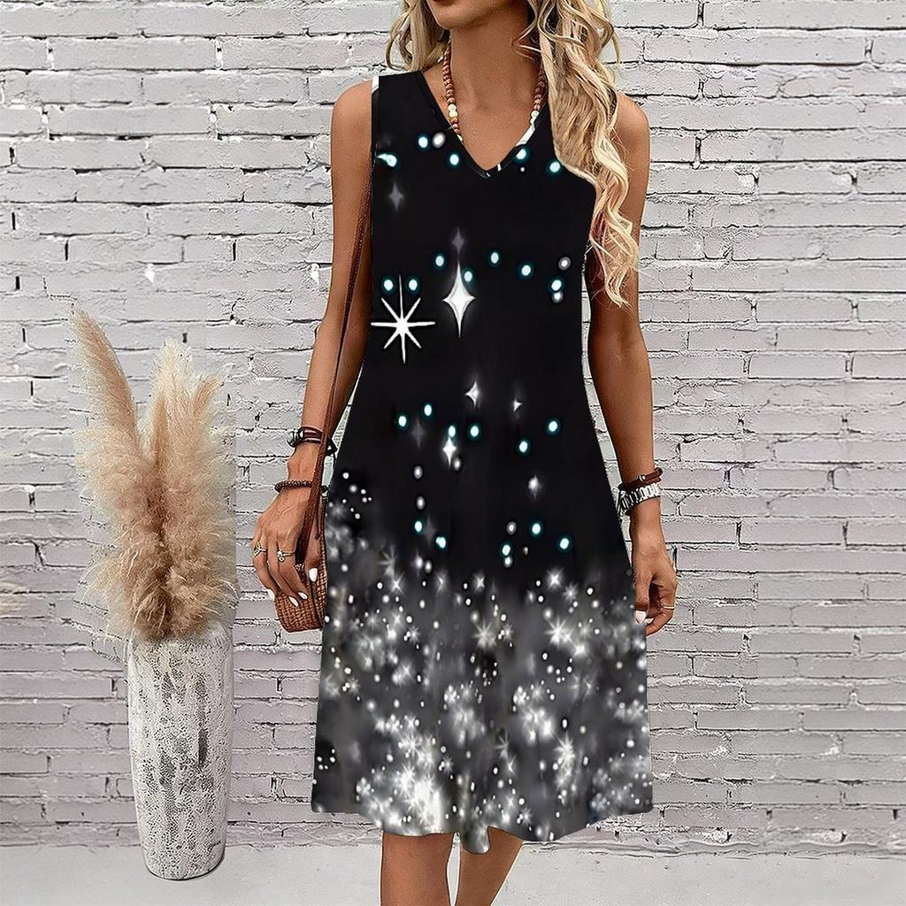 Plus Size V Neck Sleeveless Lush Bamboo Valley Stream Scenery Print For Outdoor Summer Wear