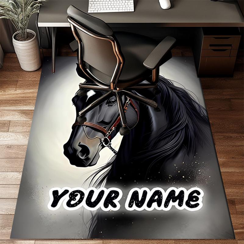 1PC Custom Name Elegant Horse Portrait Theme Floor Mat Ideal for Living Room, Game Rooms, Office, Bedroom, Floor Mat Playful Design
