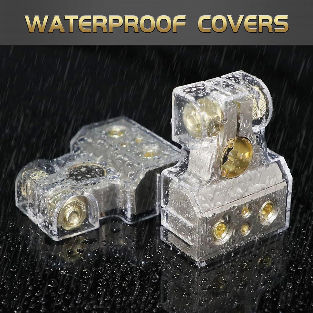 TONDA Battery Terminals, 0/4/8/10 Gauge Battery Terminal Connectors With Shims And Protective Covers, Car Cable Ends, 1 Pair