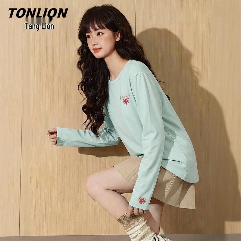 Женская футболка TonLion из чистого хлопка с принтом в виде сердца, с длинным рукавом L