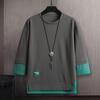 O-Neck 3/4 Sleeve Men Tops Letter Print Elastic Sweat Absorbing Breathable Hip Hop Style Fake Two Pieces T-shirt Streetwear