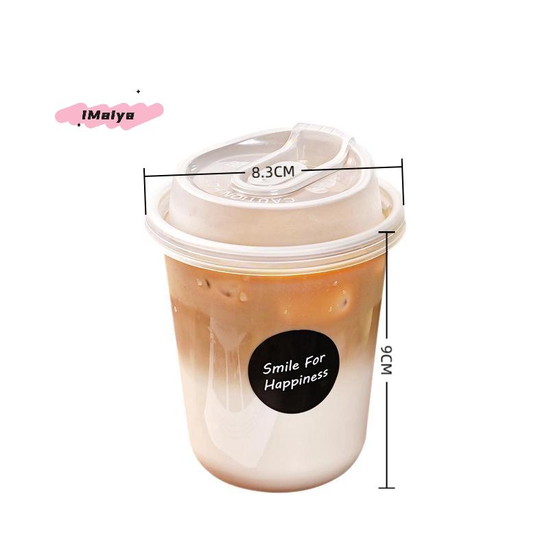 M-10pcs Disposable Transparent Coffee Cups With Lids Thick U-shaped Cups For Hot Drink Milk Tea Takeaway Beverage Cups