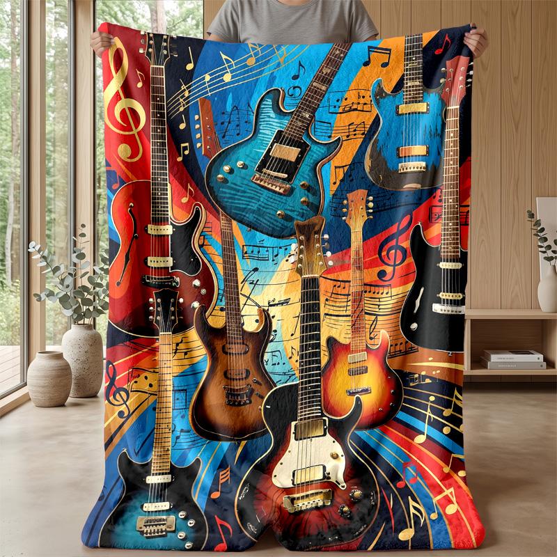 Electric Guitar Symphony 2 Theme Blanket Lightweight Warm Flannel Blanket Decorative Throw Blanket for Home Decoration