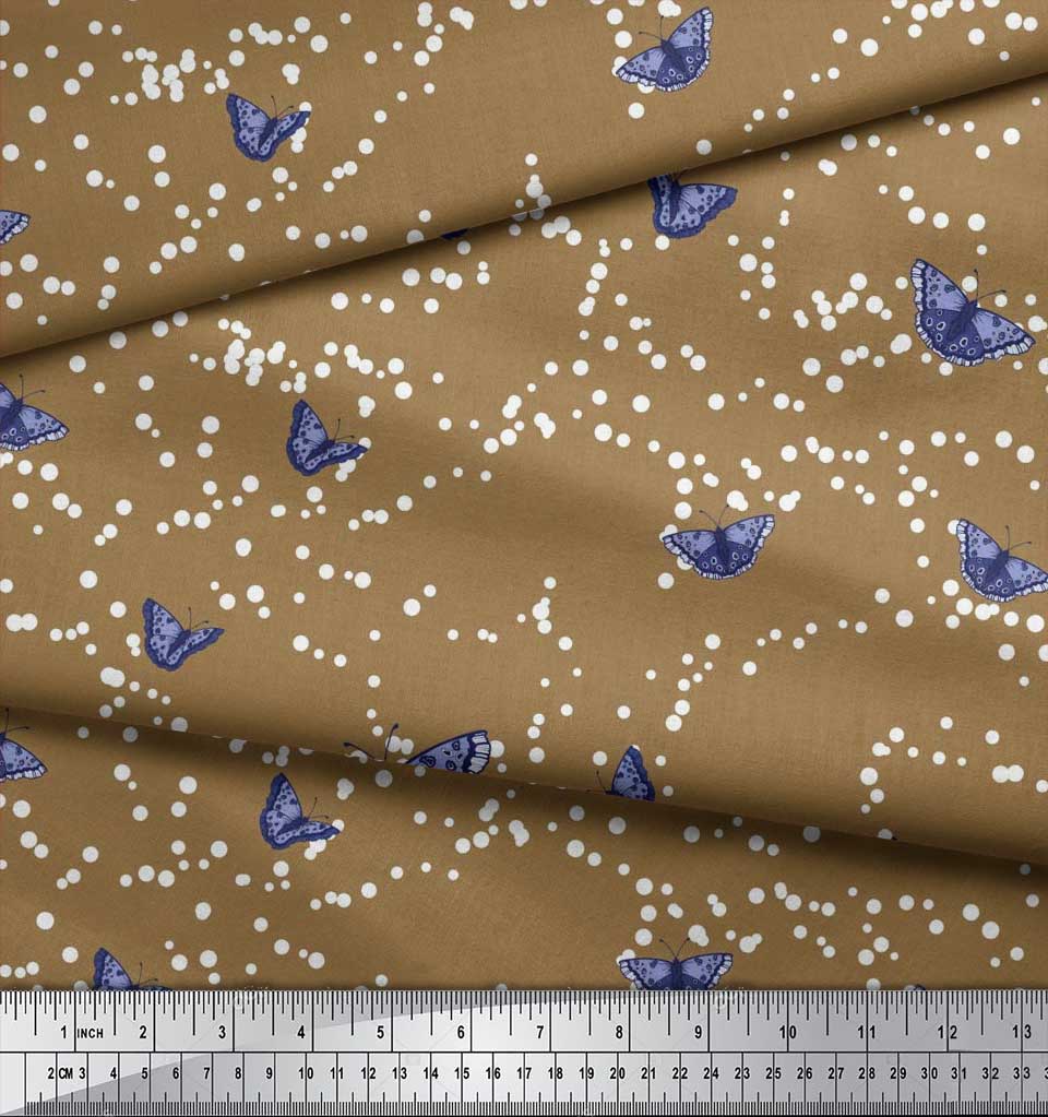 Soimoi Red Japan Crepe Satin Fabric Dot & Butterfly Print Fabric by the metre 42 Inch