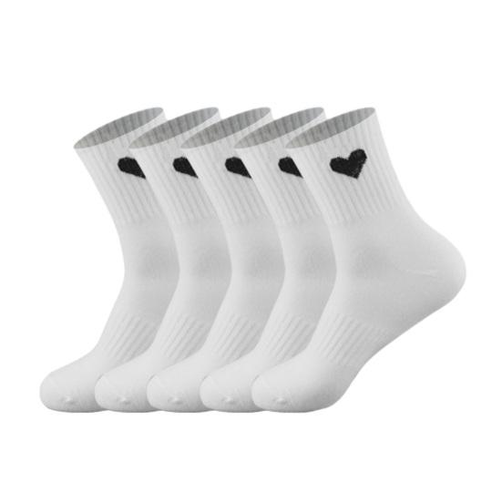 5 Pairs Men Love Heart Socks Casual Ribbed Crew Socks with Black White Hearts Breathable Sweat-Absorbent Athletic Socks for Sports Running