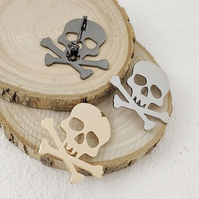 Fashion Punk Style Hollow Skull Stainless Steel Gold-plated 18K Brooch, Black Suit Accessories, Wedding Matching Set