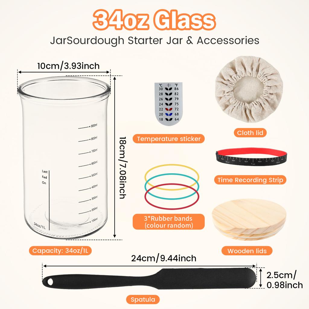 9Pcs Sourdough Fermentation Jar 1L Sourdough Starter Container Clear Glass Jar Sourdough Baking Tool Wide Mouth Kitchen Supplies
